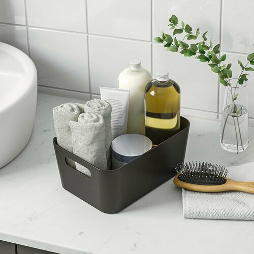 Коробка IKEA UPPDATERA, для хранения, полипропилен, серый, с ручками, 24х17х10 см