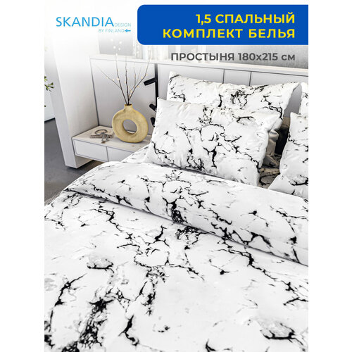 Комплект постельного белья SKANDIA design by Finland 1,5 спальный Микро Сатин, 2 наволочки, x100 Белый мрамор