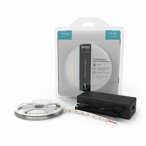 Gauss Basic LED лента в комплекте 5 м 2835/240, 14.4 Вт/м 1600 Лм/м 4000K IP20 12 В