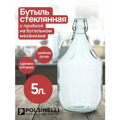 Бутыль стеклянная 5 л, для хранения вина, брожения винных напитков и для транспортировки жидкостей.