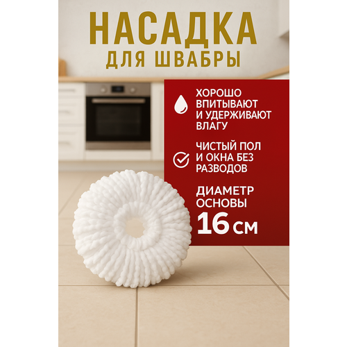 Насадка для швабры LettBrin, микрофибра, круглая, впитывающая