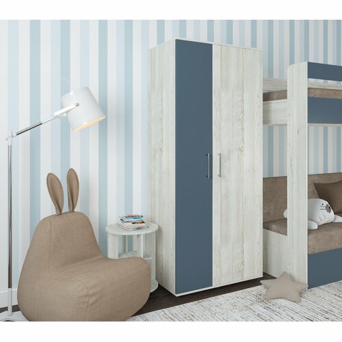 Шкаф двухстворчатый распашной для одежды и белья, с полками, продольная штанга Есэндвич Лаворо, правый, 80x50х190 см (Сосна винтербег/Маренго)