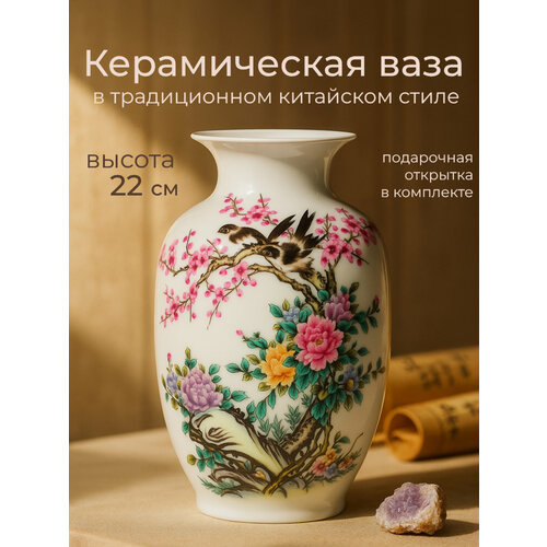 Ваза для цветов керамическая, большая напольная, высота 22 см