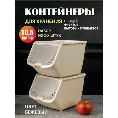 Комплект из 2 штук контейнеры универсальные с откидной крышкой Альт-Пласт 10,5л слоновая кость