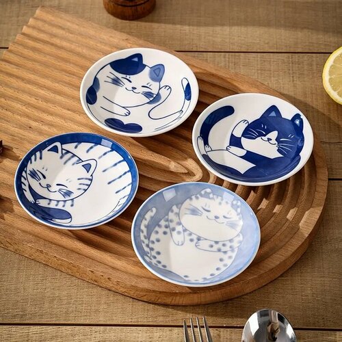 Керамическая тарелка DIVEDEER с рисунком Lucky Cat 10 см, 4pcs