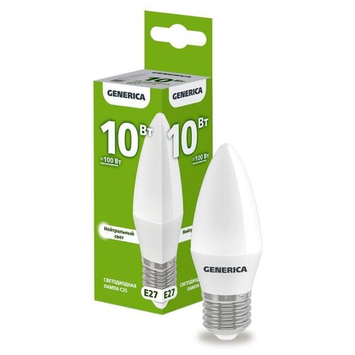 Лампа светодиодная C35 10Вт свеча 4000К E27 230В GENERICA, IEK LL-C35-10-230-40-E27-G (10 шт.)