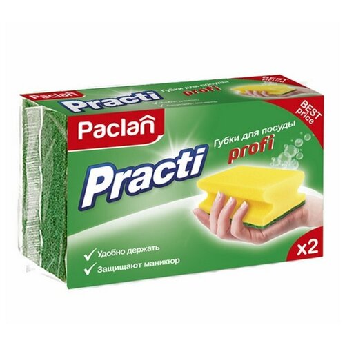 Губка Губка для посуды Paclan Practi Profi Paclan 2 шт. 1 шт. желтый/зеленый 7 см