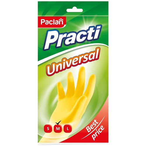 Перчатки Paclan Practi Universal латексные, 1 пара, размер M, цвет желтый