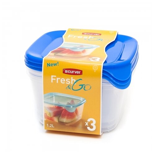 Набор контейнеров для СВЧ FRESH&GO 3х1.2л голубые квадратные