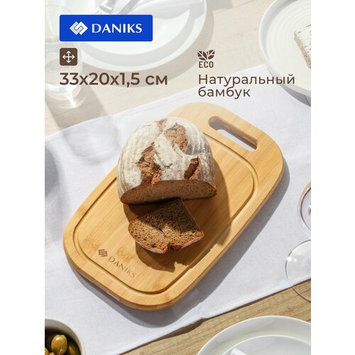 Daniks Доска разделочная деревянная 33х20х1.5 см, с ручкой бамбук