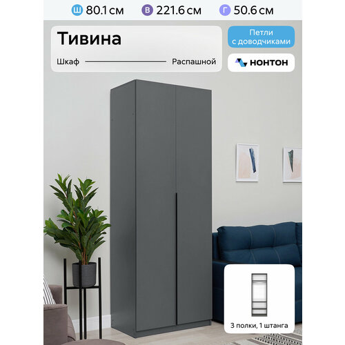 Шкаф для одежды распашной Нонтон Тивина, 80 см, 3 полки и 1 штанга, графит серый