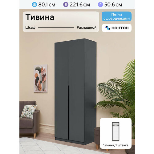 Шкаф для одежды распашной Нонтон Тивина, 80 см, 1 полка и штанга, графит серый