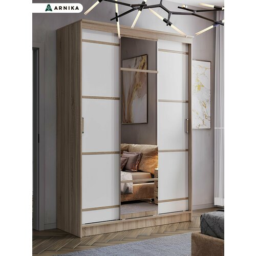 ARNIKA Шкаф-купе с зеркалом Сакура, 150х221,6х61 см, дуб сонома/белый
