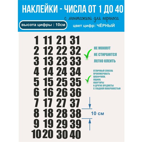 Виниловые наклейки - числа, универсальные, от 1 до 40
