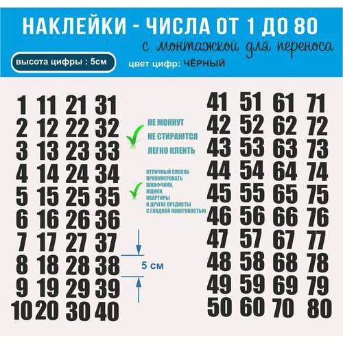 Виниловые наклейки - числа, универсальные, от 1 до 80