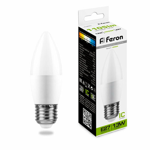 Светодиодные лампы FERON Лампа светодиодная Feron LB-970 Свеча E27 13W 175-265V 4000K 38111 (упаковка 5 шт)