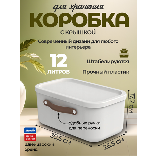 Коробка ящик для хранения вещей, мелочей, пластиковая с крышкой и ручкой, Rotho Maloja, белый, 12 л.