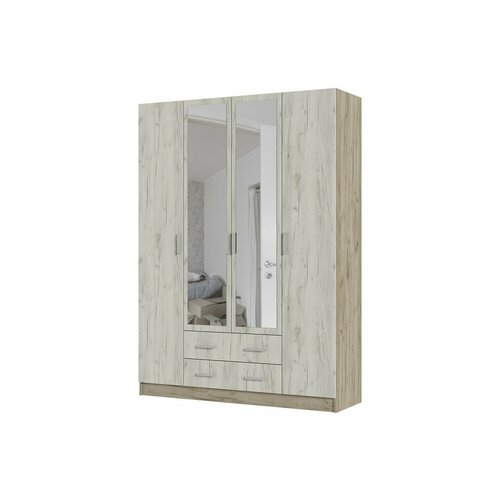 Шкаф 4-створчатый Hoff Гармония, с зеркалом, 160х220х50 см, ЛДСП, цвет дуб крафт серый