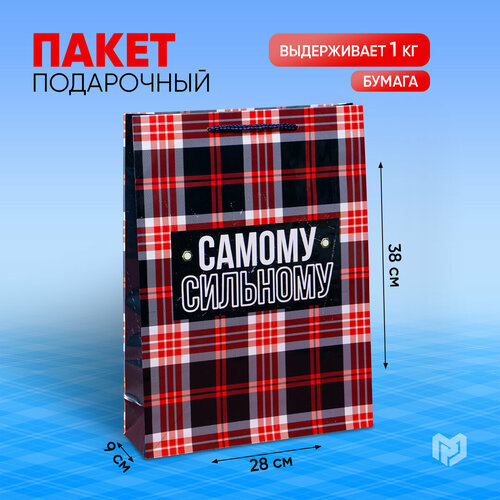 Пакет подарочный Доступные радости Real strong черный/красный 1 шт. 28 см 9 см 38 см 75 г клетка