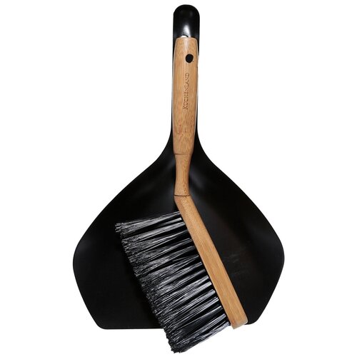 Щетка для мусора, с совком, 33 см, бамбук/ металл, черная, Black clean