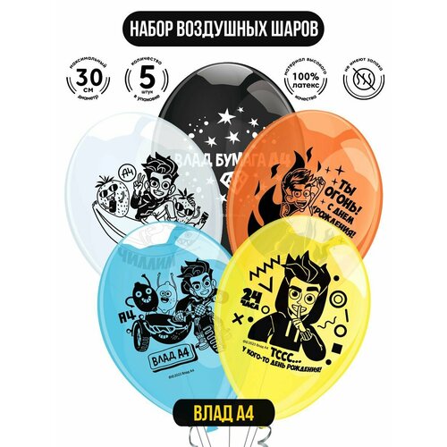 Воздушные шарики для праздника ND Play. Влад А4, 30 см, 5 шт, 305043