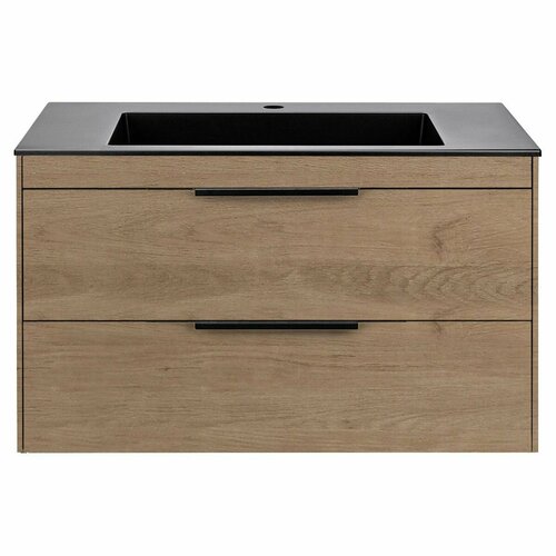 Тумба с раковиной из искусственного камня Vincea Chiara 2D 800 N.Oak, Black