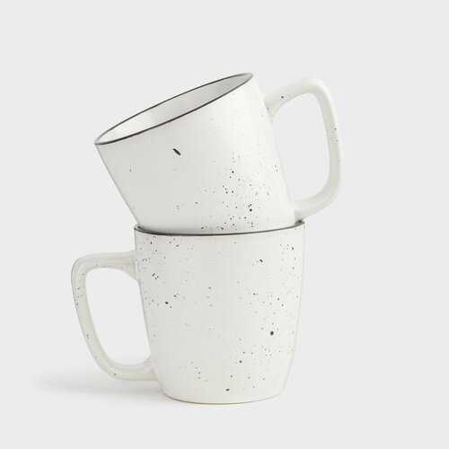 Кружка, 450 мл, 2 шт, керамика, белая, с черным кантом, в крапинку, Speckled black, Kuchenland