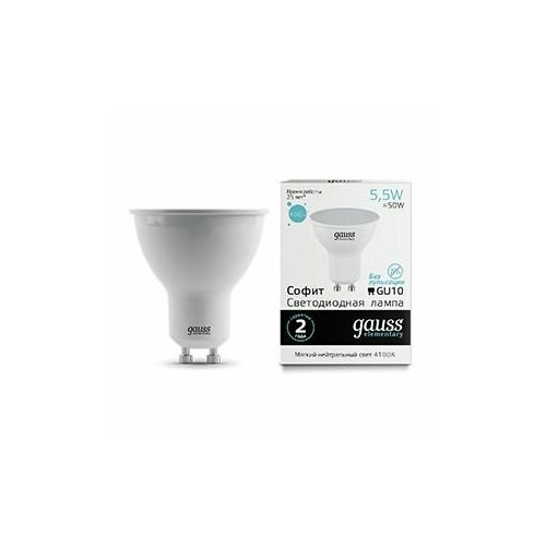 (1 шт)Лампа Gauss Elementary MR16 5.5W 450lm 4100К GU10 LED