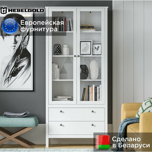 Шкаф Хельга REG2W2S белый МебельГолд, 90х37х201 см
