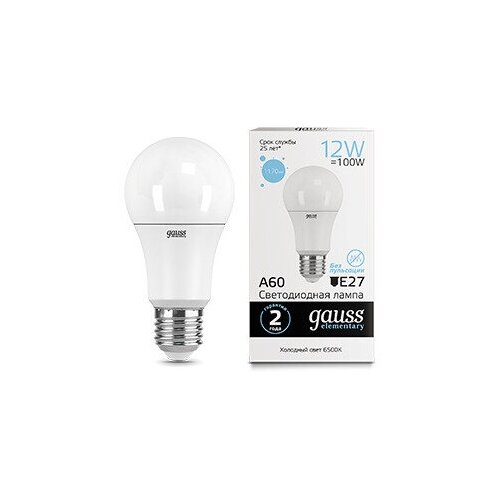 Gauss Лампа Elementary A60 12W 1170lm 6500K E27 LED 3 шт (арт. 23232)