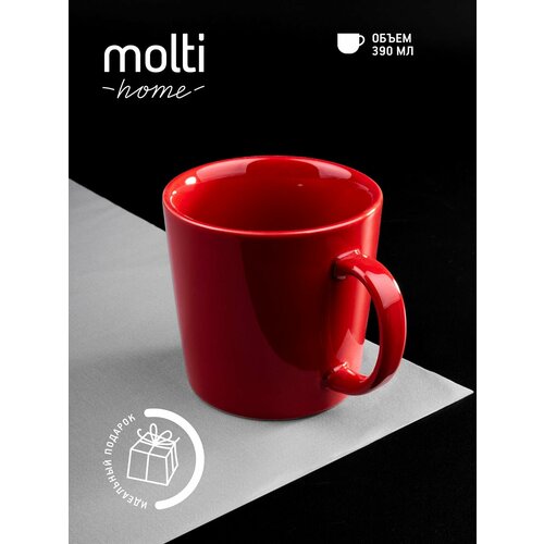 Кружка для чая и кофе molti фарфоровая, 390 мл, подарочная, красная