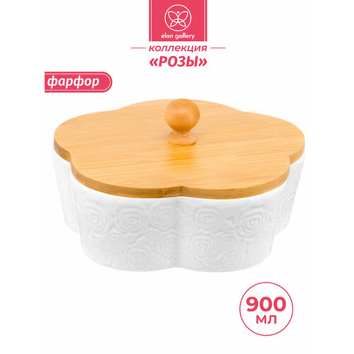 Банка для печенья / для сыпучих продуктов / для чая / кофе 900 мл 19,5х19,5х10 см Elan Gallery Цветок Розы с деревянной крышкой