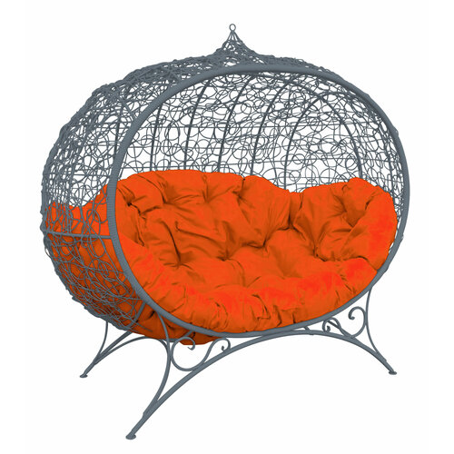 Диван M-group улей на ножках с ротангом серый оранжевая подушка