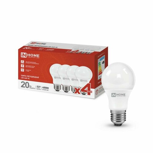 Лампа светодиодная LED-A60-VC 4PACK 20Вт 230В Е27 4000К 1900Лм (4шт./упак) IN HOME 4690612047706