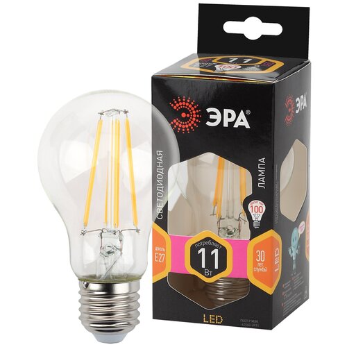 Лампочка светодиодная ЭРА F-LED A60-11W-827-E27 2700K груша 11 Вт