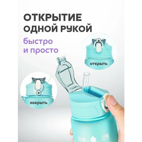 Бутылка для воды спортивная с трубочкой, бирюзовая, 720 мл, пластиковая, покрытие Soft-touch