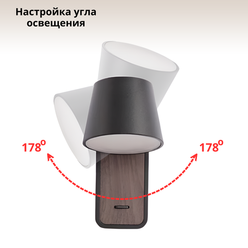 Светильник настенный светодиодный поворотный с выключателем FEDOTOV LED 8W 3000К, черный