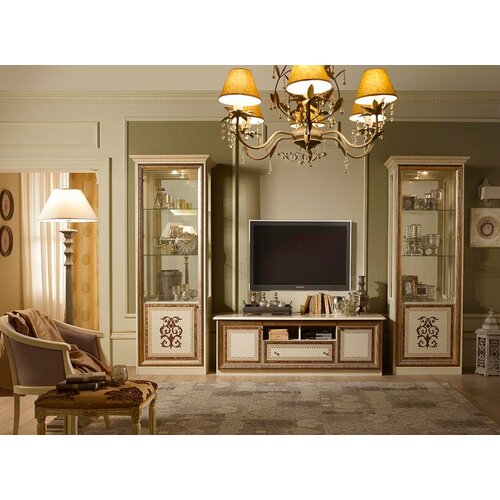 Гостиная Анита цвет: беж глянец (шкаф-витрина 1дв. 2шт, тумба под тв)