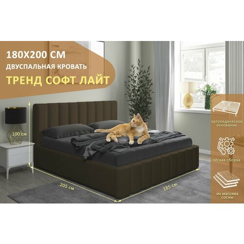 Двуспальная кровать Тренд Софт Лайт 180х200 см, с ортопедическим подъемным механизмом, без ножек, цвет черно-коричневый