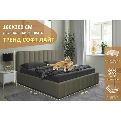 Двуспальная кровать Тренд Софт Лайт 180х200 см, с ортопедическим подъемным механизмом, без ножек, цвет темно-серый