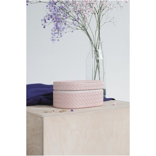 Шкатулка для украшений IsmatDecor S-657B-SHP, с зеркалом, овальная, светло-розовая