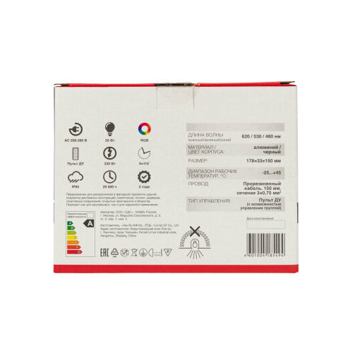 Прожектор REXANT 30W, черный, IP65, дневной белый, накладной для улицы