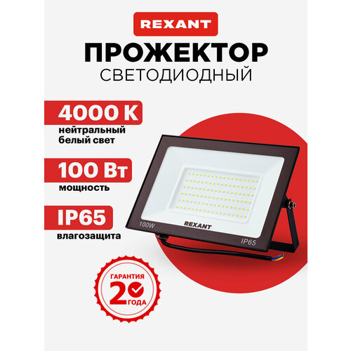 REXANT Прожектор светодиодный уличный LED 100 Вт из алюминиевого сплава 4000 К