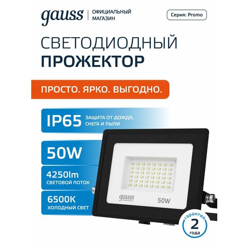 Прожектор светодиодный gauss 613100350P, 50 Вт, свет: холодный белый