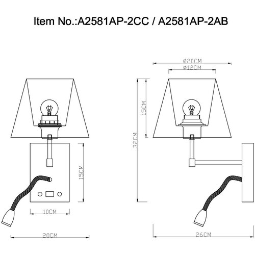 Бра Arte Lamp Elba A2581AP-2AB, E27, 60 Вт, бронза