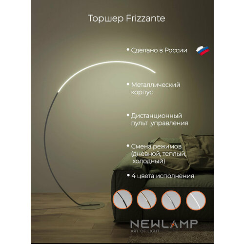 Серебристый напольный светодиодный торшер Frizzante с пультом ДУ, диммируемый