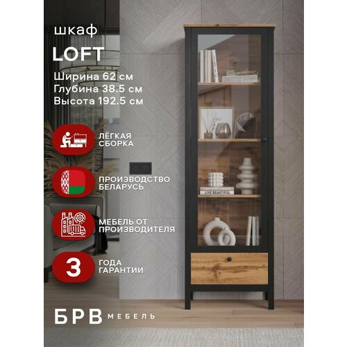 Витрина Loft REG1W1S (Дуб вотан/Черный матовый) Black Red White