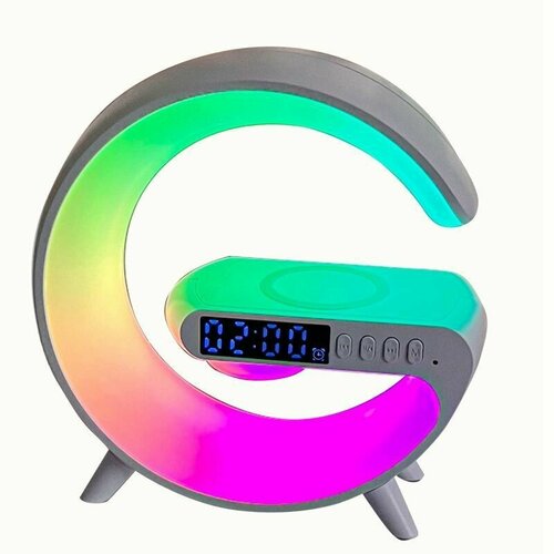 Стильный RGB Ночник с беспроводной зарядкой и Bluetooth колонкой белый