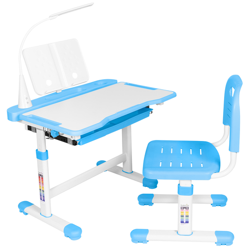 Комплект парта + стул Anatomica парта + стул + выдвижной ящик + подставка + светильник Vitera, белый/голубой