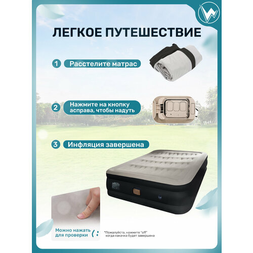 Надувная кровать 200x150x40, насос встроенный электрический, Черное